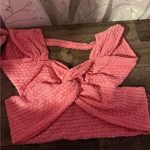 Pink Textured Women's Soft Twist Top